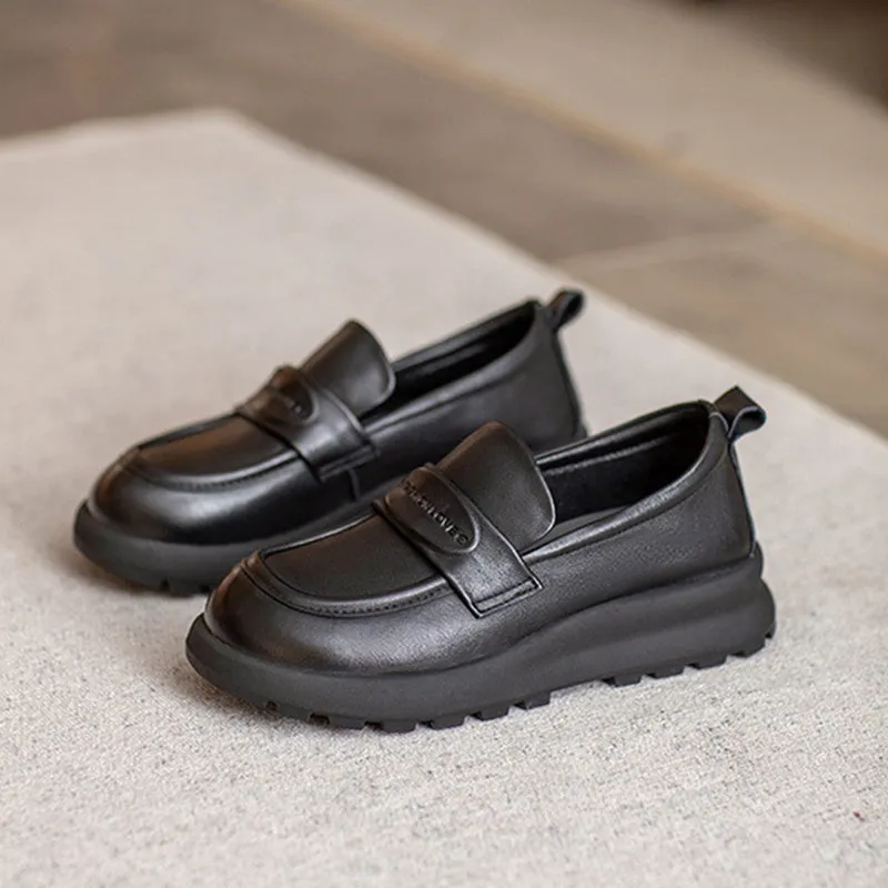 Women Retro Solid Leather Soft Casual Loafers