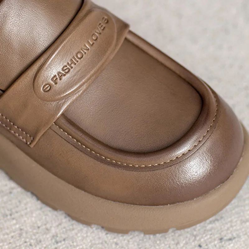 Women Retro Solid Leather Soft Casual Loafers
