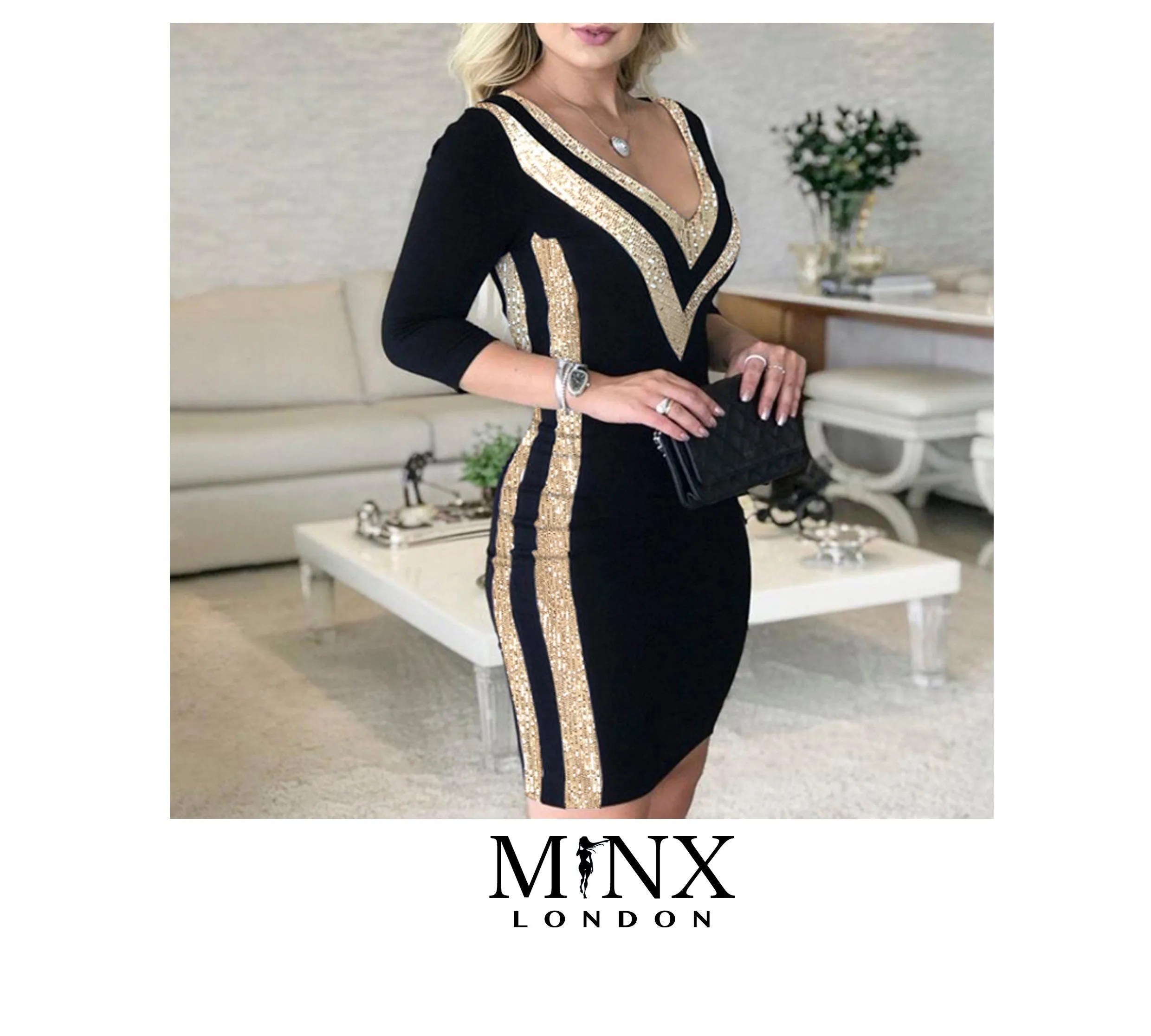 Womens Gold Dress | Womens Black Dress | Sequin Dress | Evening Dress